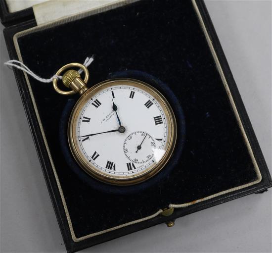 A J. W. Benson 9ct gold cased keyless open face pocket watch,